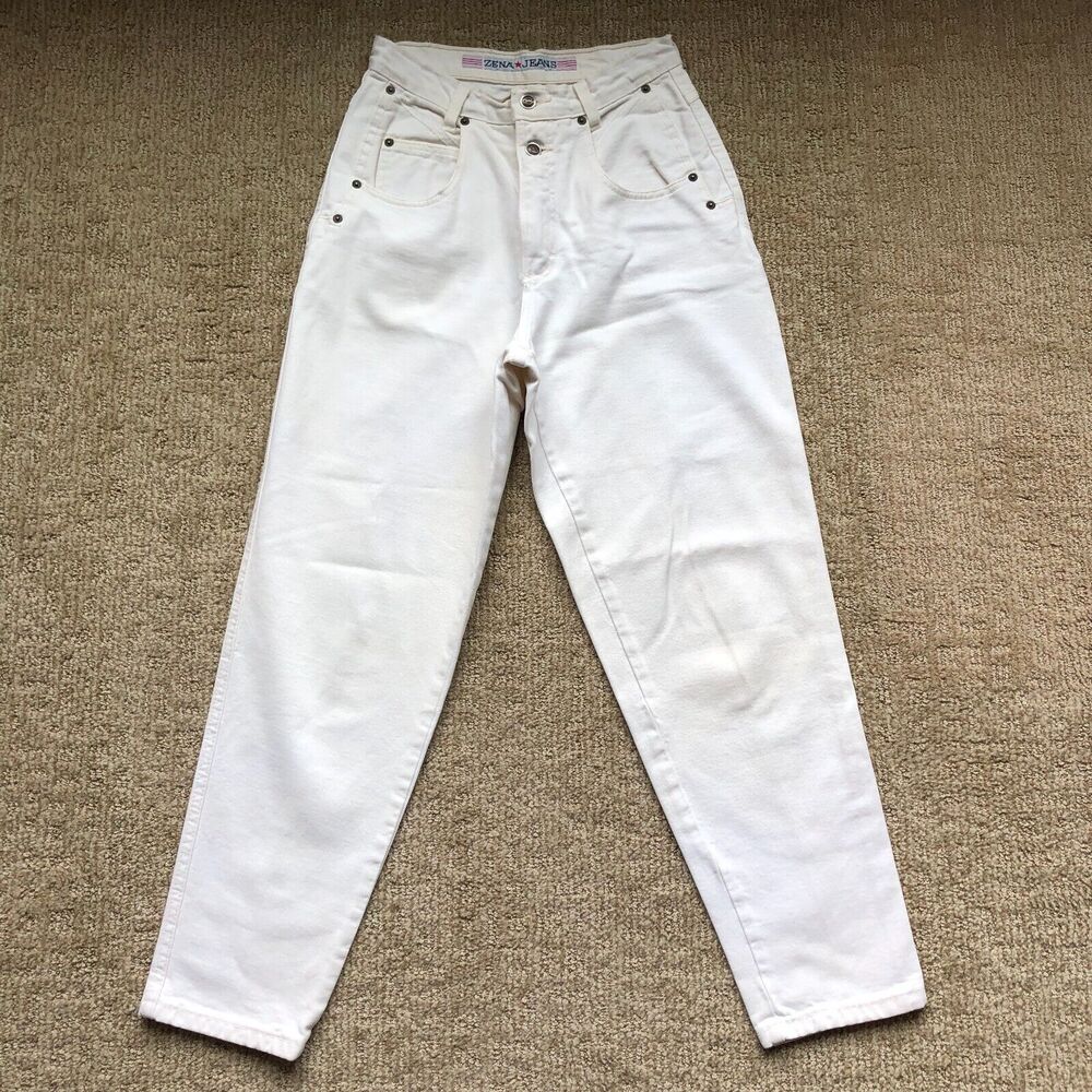 Vintage Zena Jeans Women's Size 8 White‎ Denim High Rise Double button fly